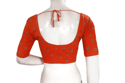 Orange Color Cotton Printed Readymade Saree Blouse - D3blouses