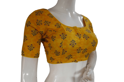 Yellow Color Cotton Printed Readymade Saree Blouse - D3blouses