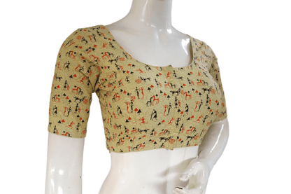 Gold Color Cotton Printed Readymade Saree Blouse - D3blouses