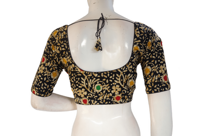 Black Color Cotton Printed Readymade Saree Blouse