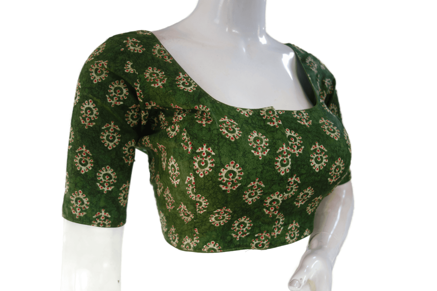 Green Color Cotton Printed Readymade Saree Blouse - D3blouses