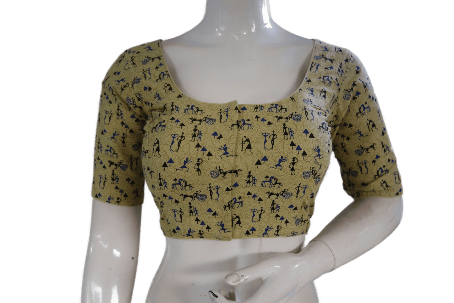 Gold Color Cotton Printed Readymade Saree Blouse - D3blouses