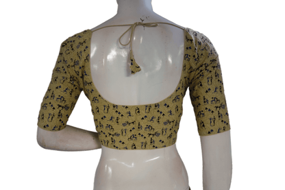 Gold Color Cotton Printed Readymade Saree Blouse - D3blouses