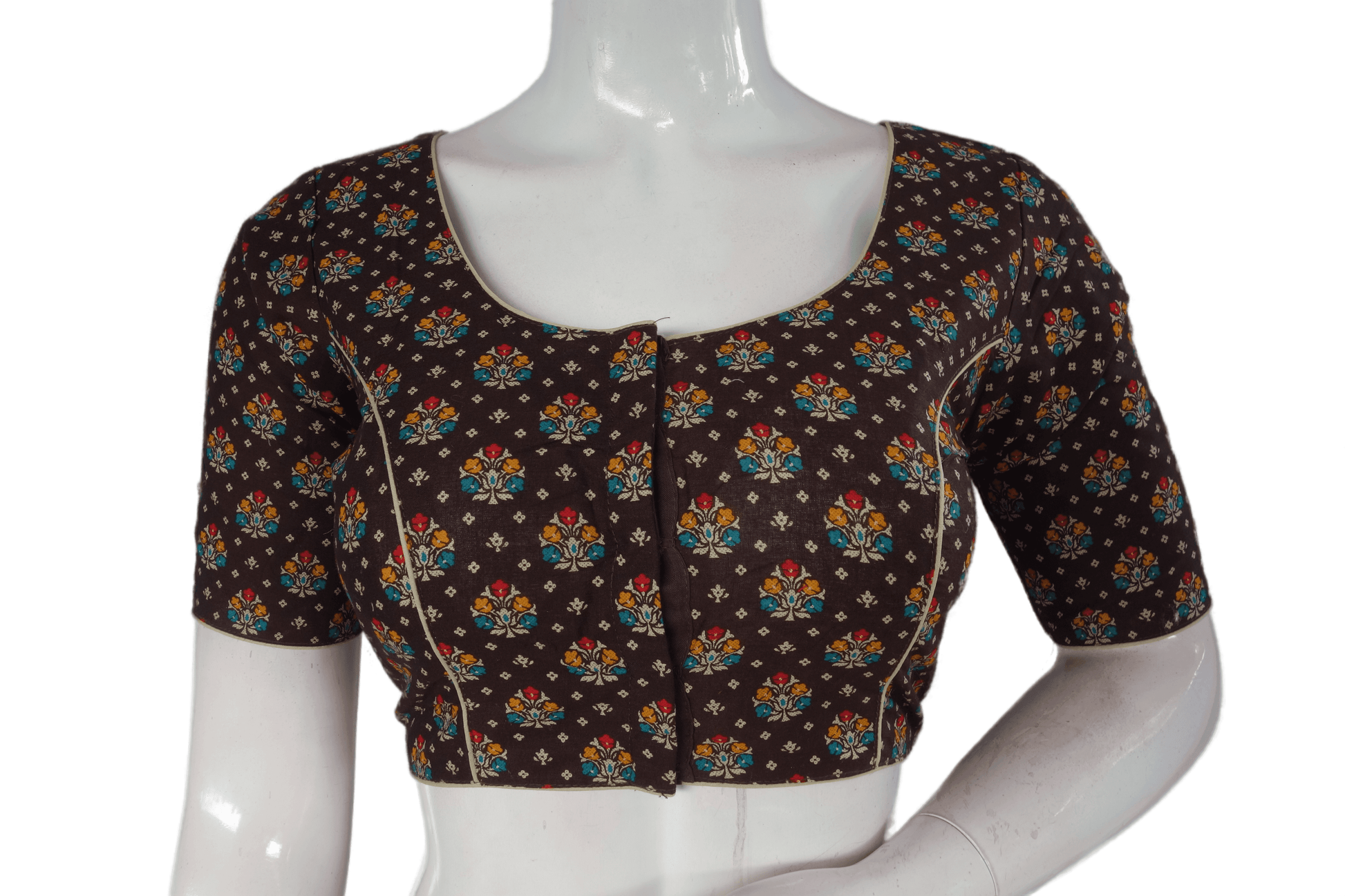Brown Color Patola Print Cotton Readymade Saree Blouse - D3blouses