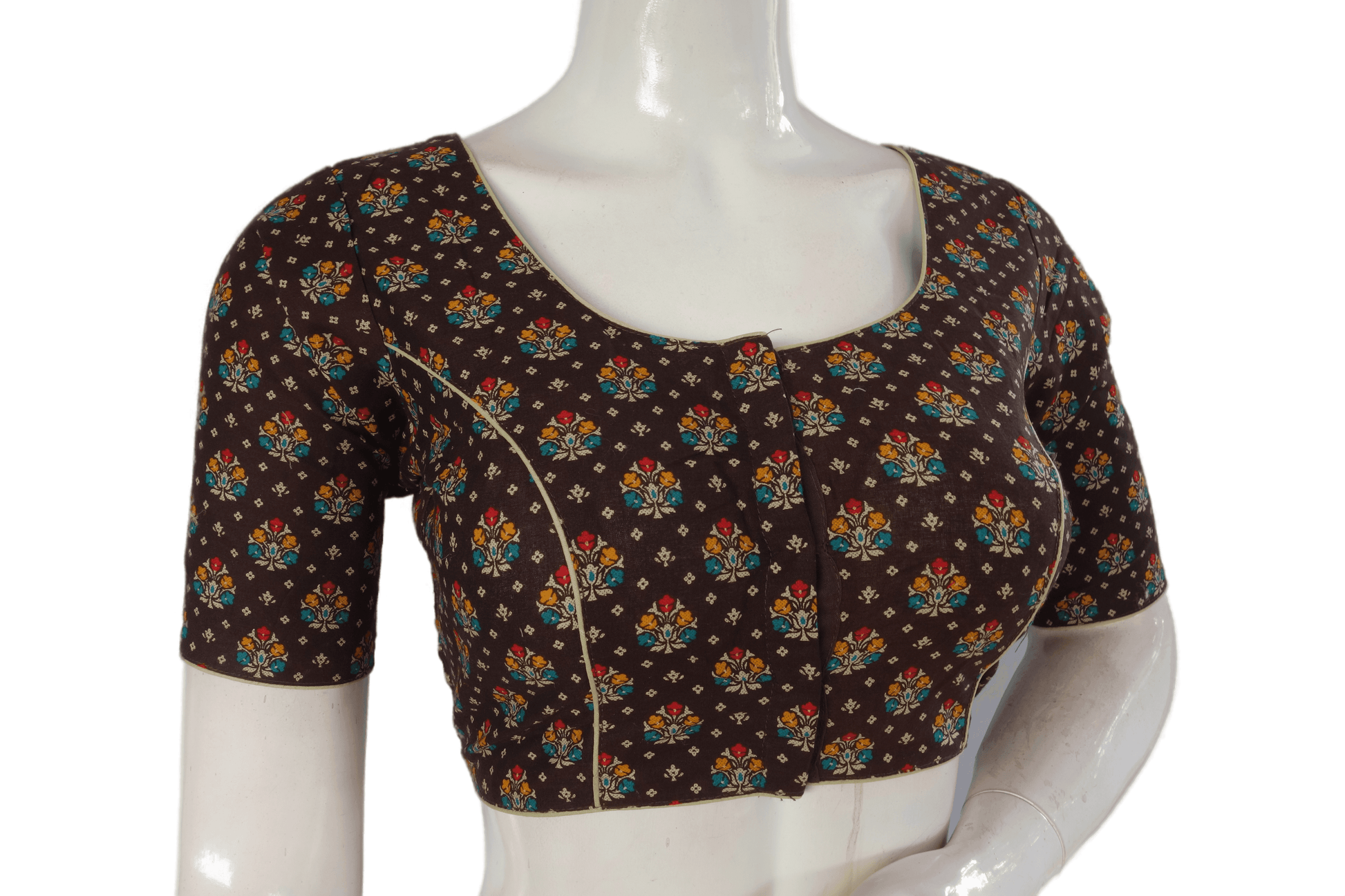 Brown Color Patola Print Cotton Readymade Saree Blouse - D3blouses