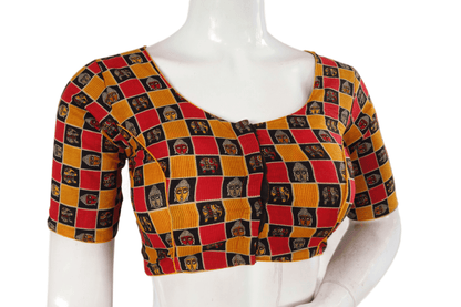 Mustard Color Patola Print Cotton Readymade Saree Blouse - D3blouses