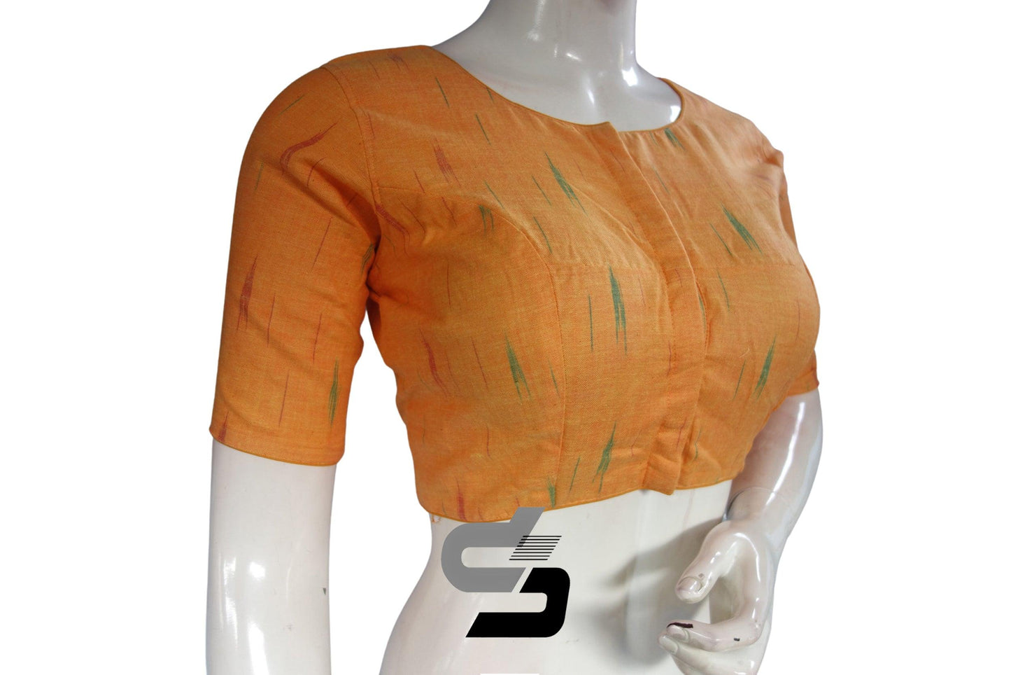 Mustard Yellow Color Ikkat Highneck Readymade Saree Blouse - D3blouses