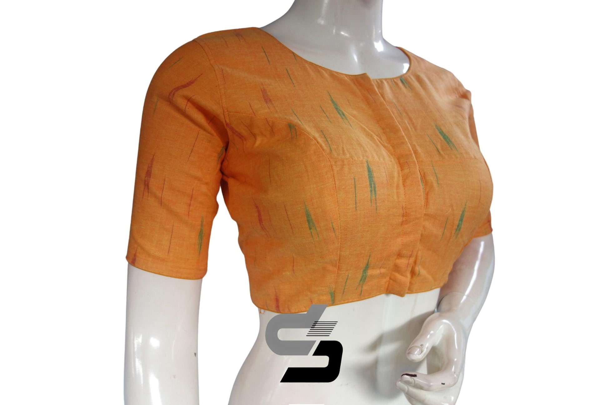 Mustard Yellow Color Ikkat Highneck Readymade Saree Blouse - D3blouses