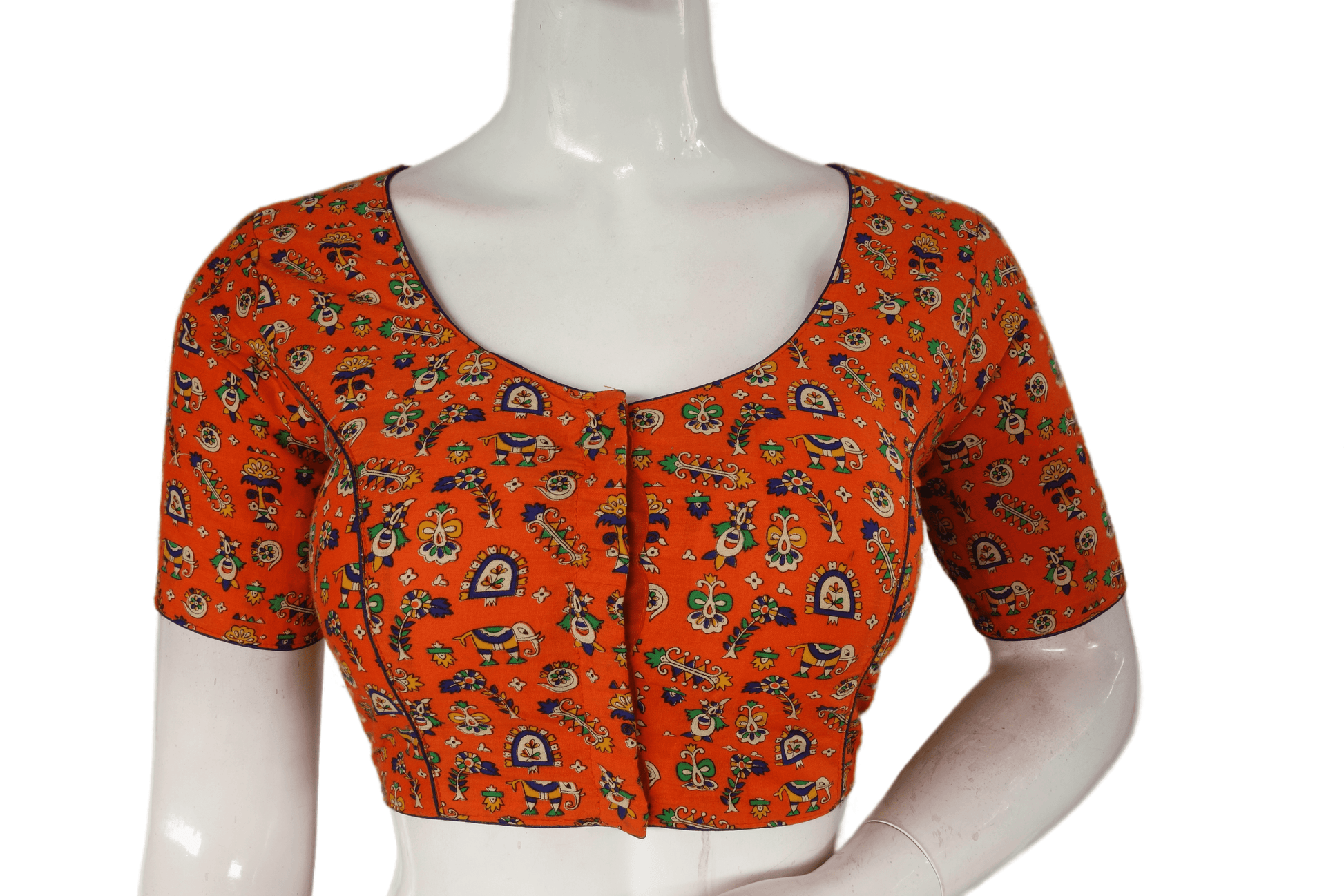 Orange Color Patola Print Cotton Readymade Saree Blouse - D3blouses