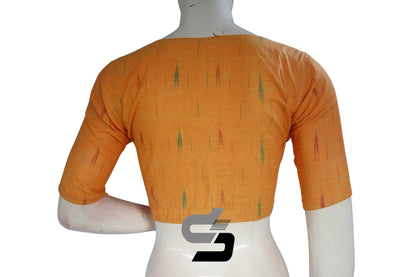 Mustard Yellow Color Ikkat Highneck Readymade Saree Blouse - D3blouses