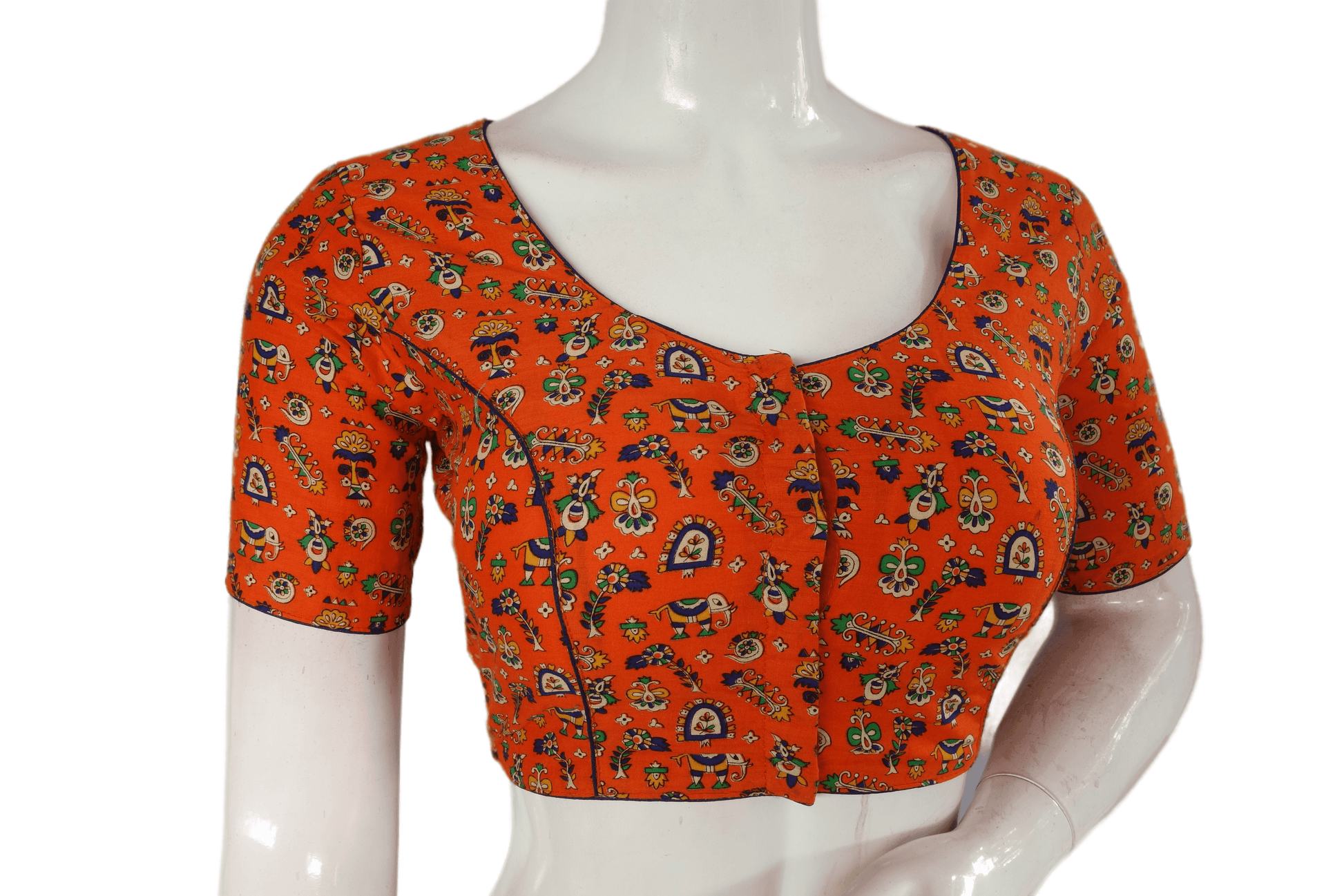 Orange Color Patola Print Cotton Readymade Saree Blouse - D3blouses