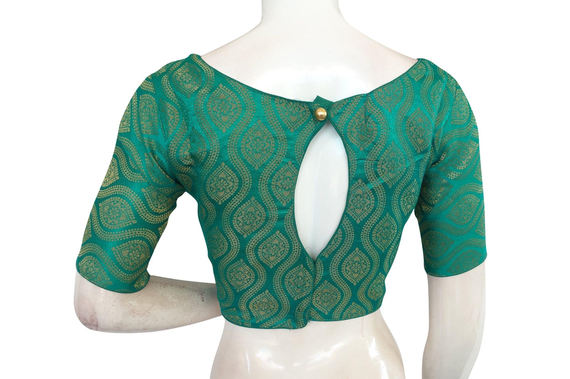 blue color brocade net designer indian silk saree readymade blouse 1