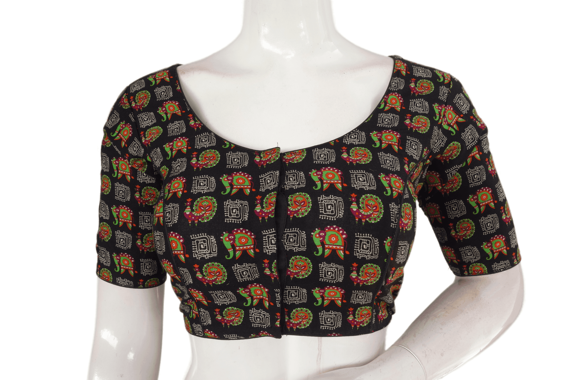 Black Color Patola Print Cotton Readymade Saree Blouse - D3blouses