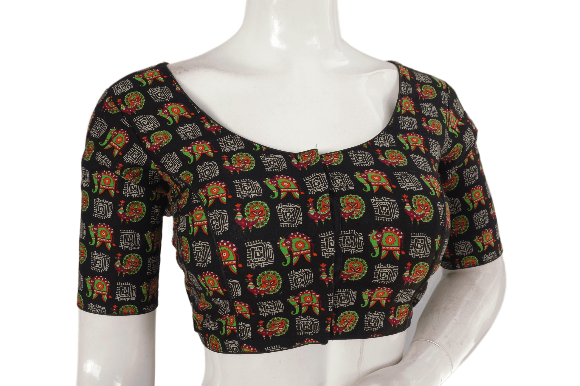 Black Color Patola Print Cotton Readymade Saree Blouse - D3blouses