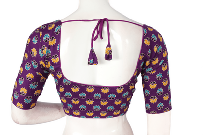 Purple Color Patola Print Cotton  Readymade Saree Blouse