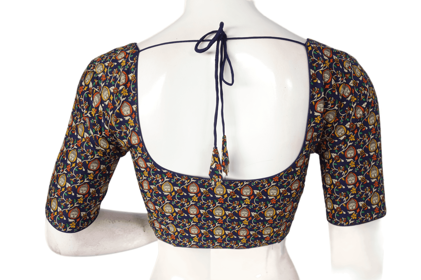 Navy Blue Color Patola Print Cotton Readymade Saree Blouse - D3blouses