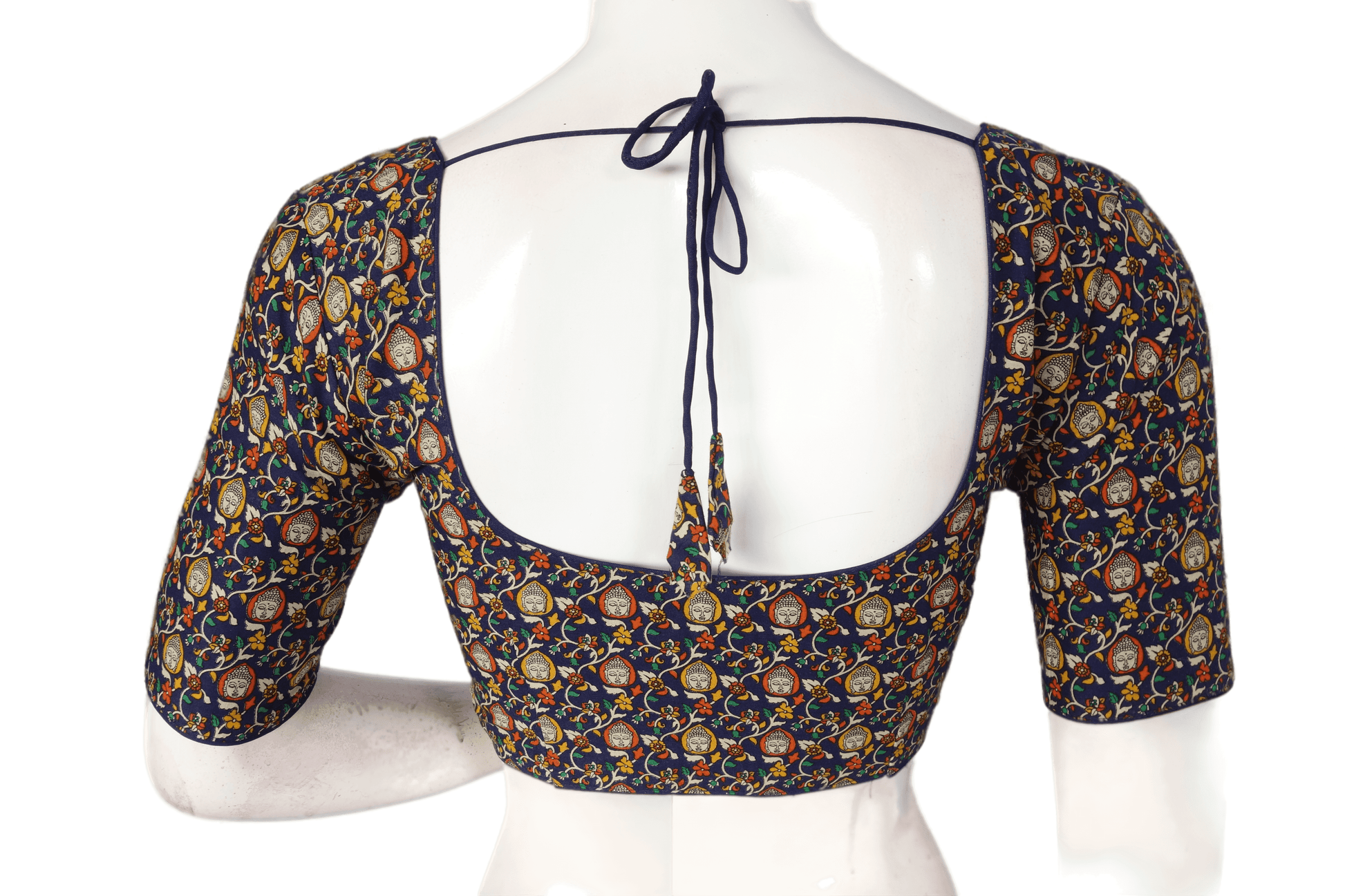 Navy Blue Color Patola Print Cotton Readymade Saree Blouse - D3blouses