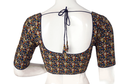 Navy Blue Color Patola Print Cotton Readymade Saree Blouse - D3blouses
