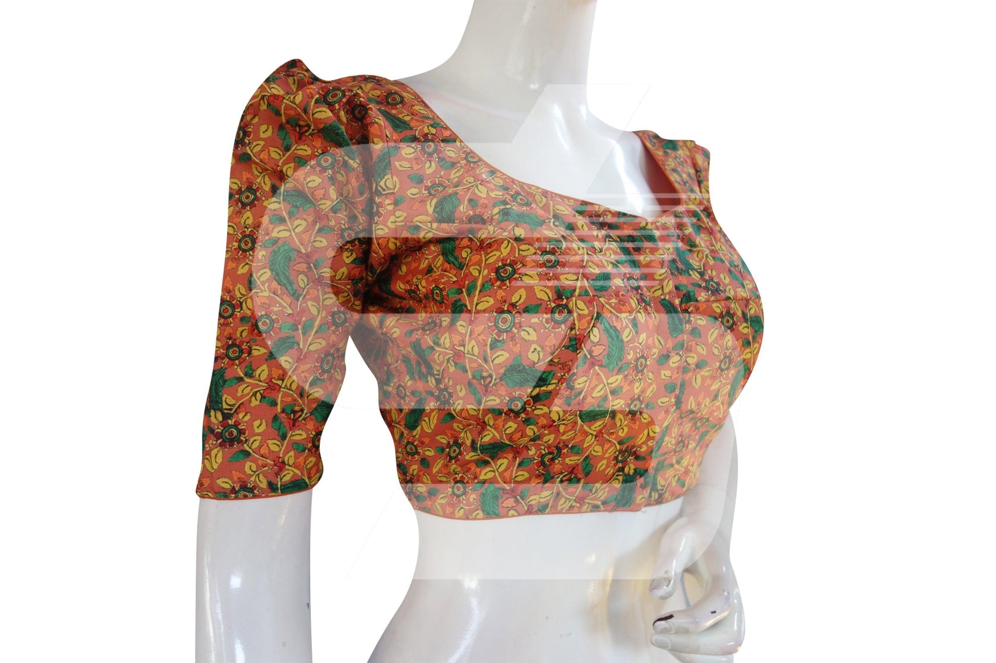 Orange Color Cotton Designer Blouse With Retro Puff Sleeves - D3blouses