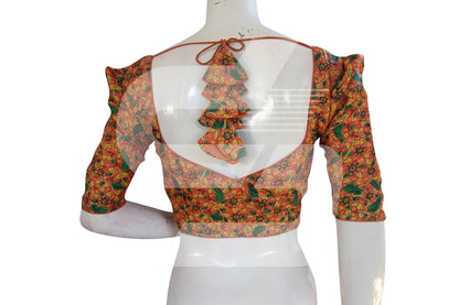Orange Color Cotton Designer Blouse With Retro Puff Sleeves - D3blouses