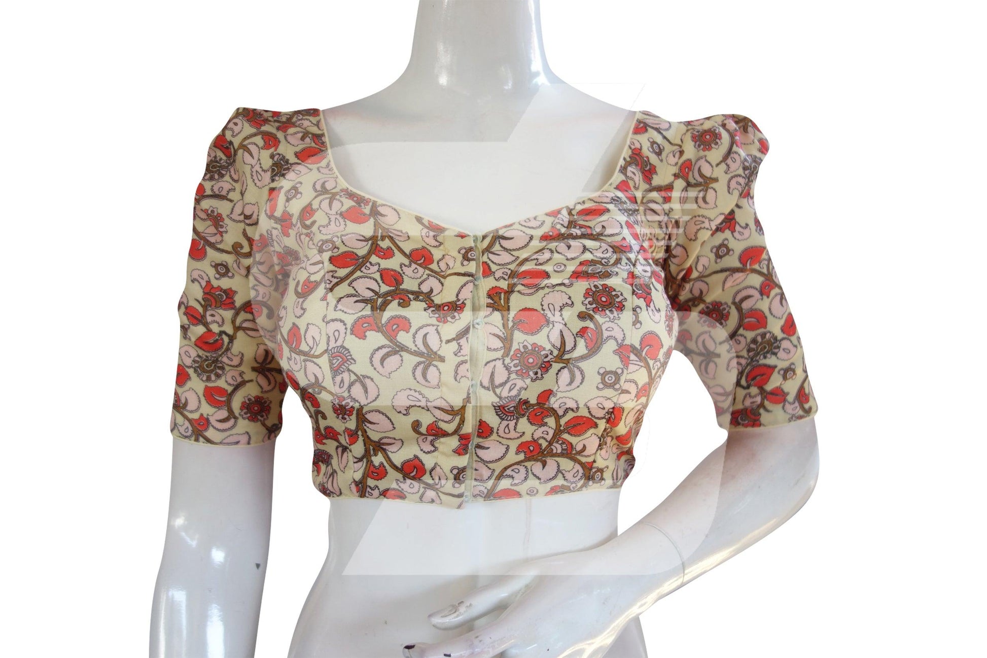 Pastel Yellow Color Cotton Designer Blouse With Retro Puff Sleeves - D3blouses