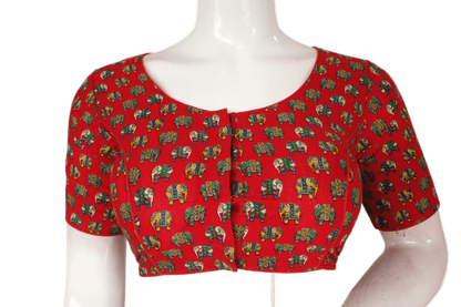 Red Color Patola Print Cotton Readymade Saree Blouse - D3blouses