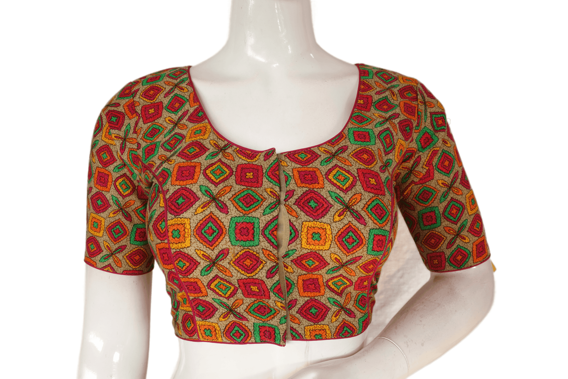 Beige Color Patola Print Cotton Readymade Saree Blouse - D3blouses
