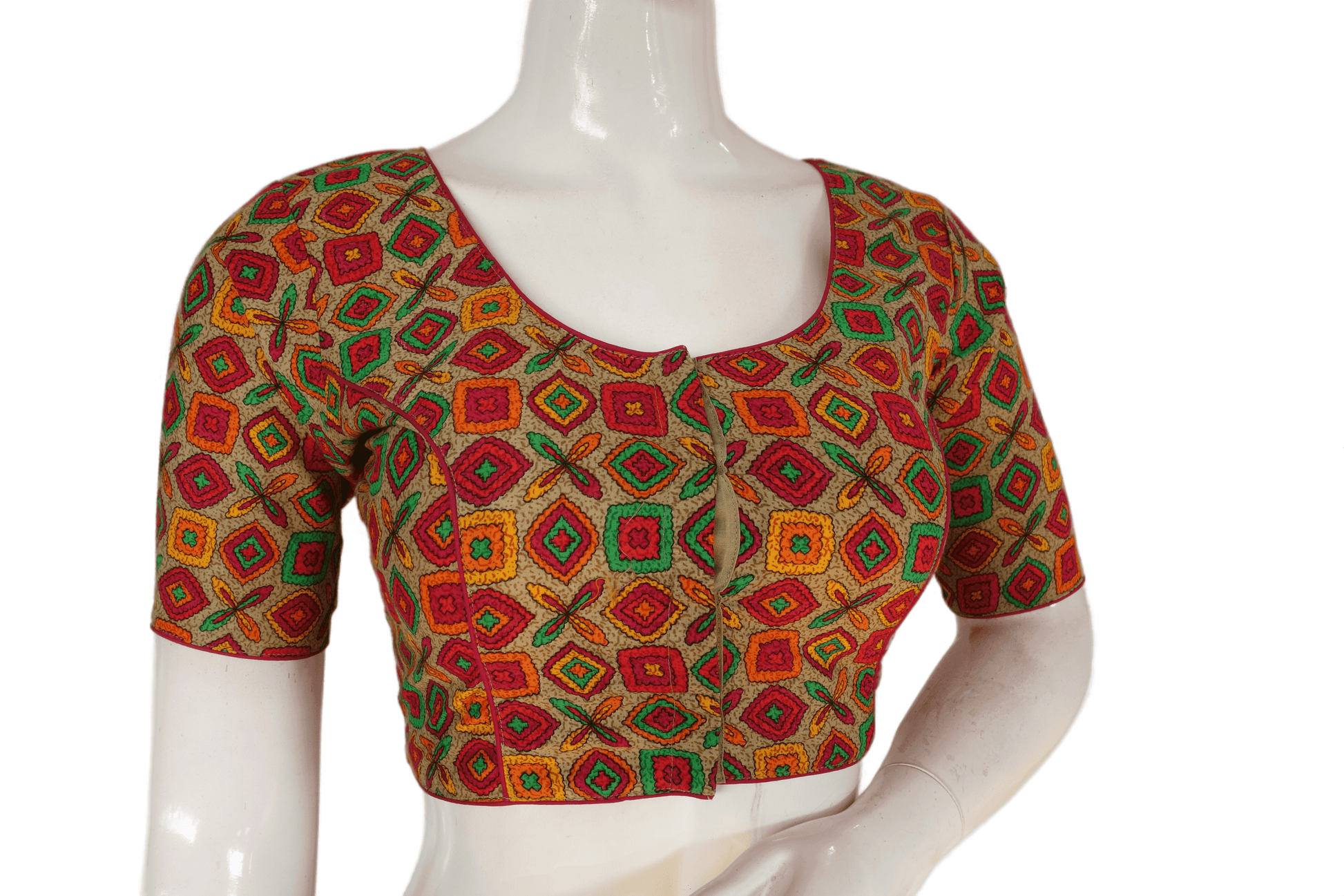 Beige Color Patola Print Cotton Readymade Saree Blouse - D3blouses