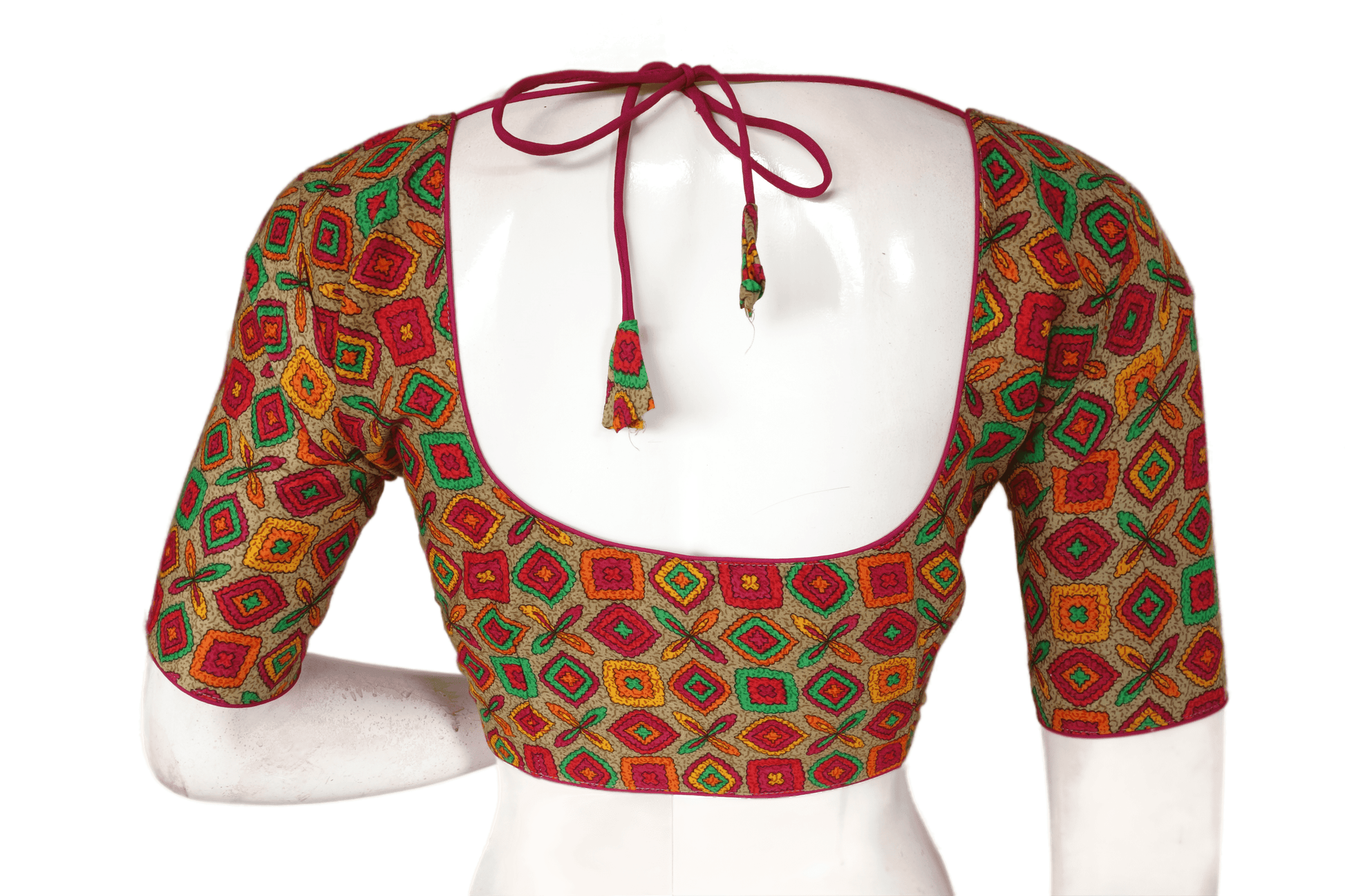 Beige Color Patola Print Cotton Readymade Saree Blouse - D3blouses