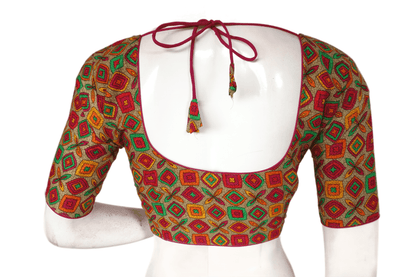 Beige Color Patola Print Cotton Readymade Saree Blouse - D3blouses