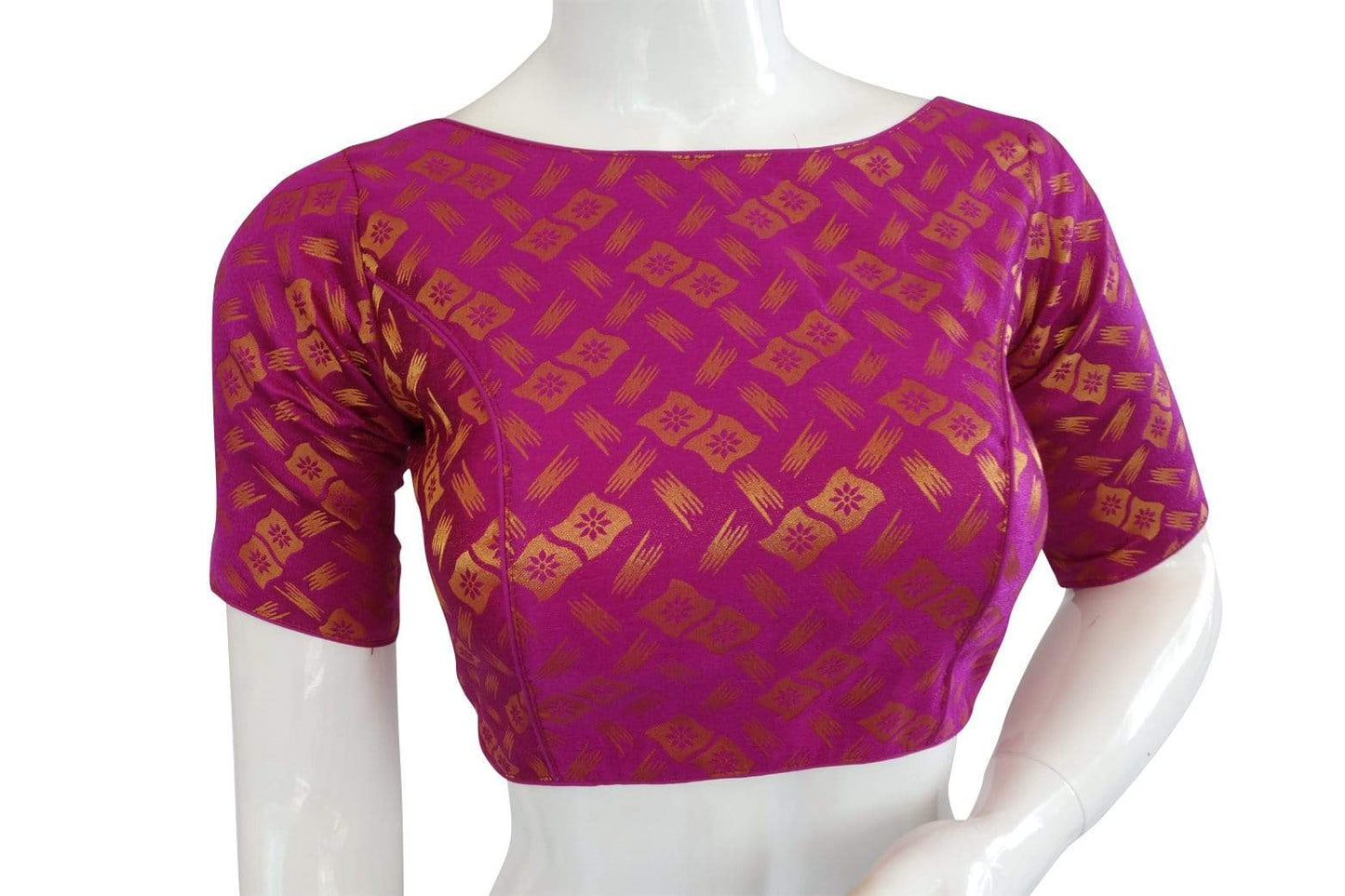 brocade silk designer boat neck ready made saree blouse with potli button indian silk saree ready made blouse 1