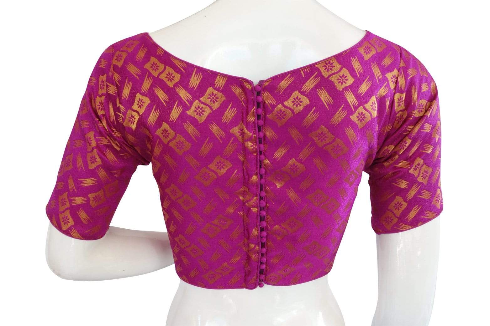 brocade silk designer boat neck ready made saree blouse with potli button indian silk saree ready made blouse 1
