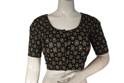 Black Color Patola Print Cotton Readymade Saree Blouse - D3blouses