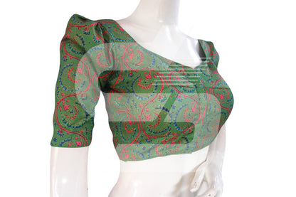 Green Color Cotton Designer Blouse With Retro Puff Sleeves - D3blouses