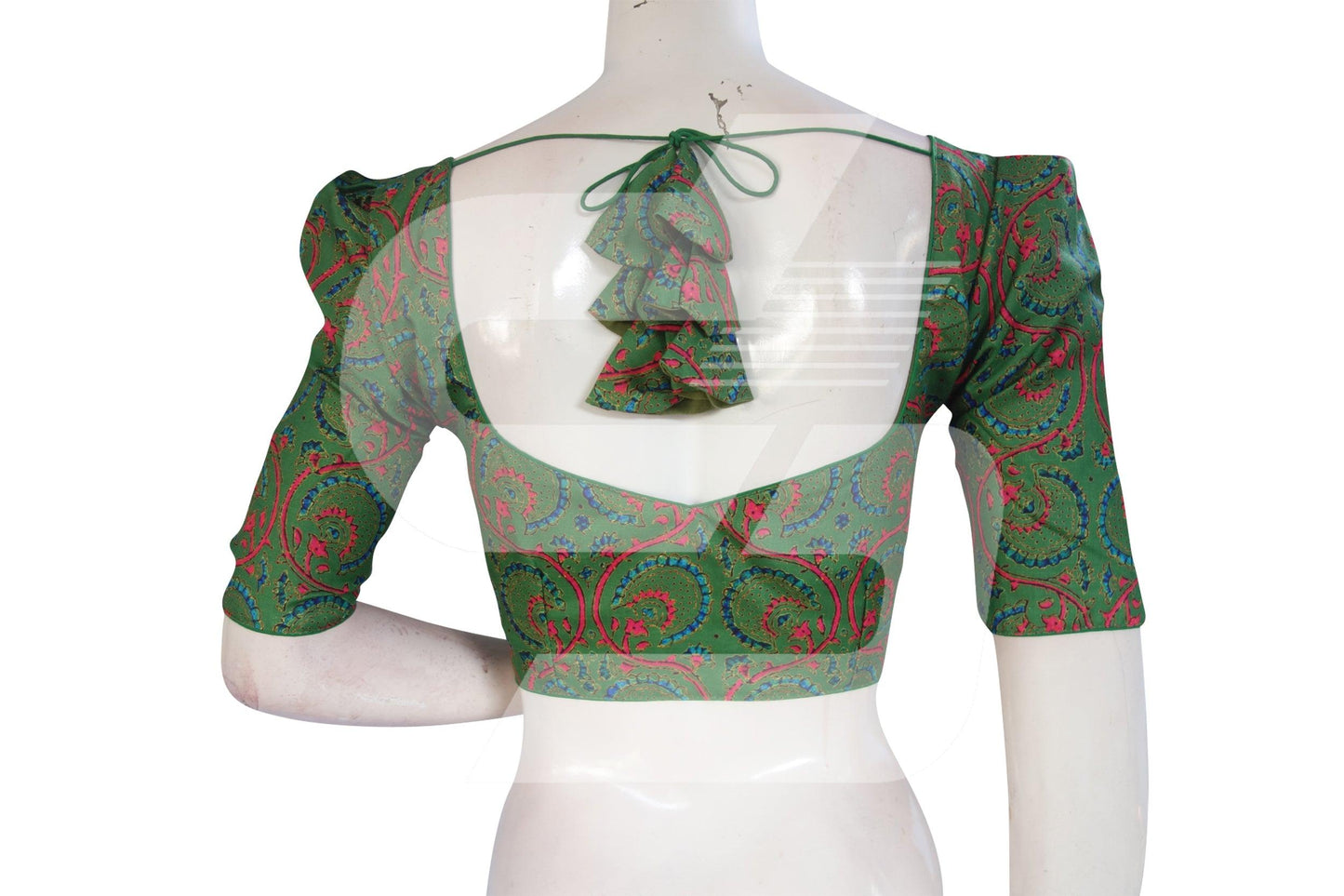 Green Color Cotton Designer Blouse With Retro Puff Sleeves - D3blouses
