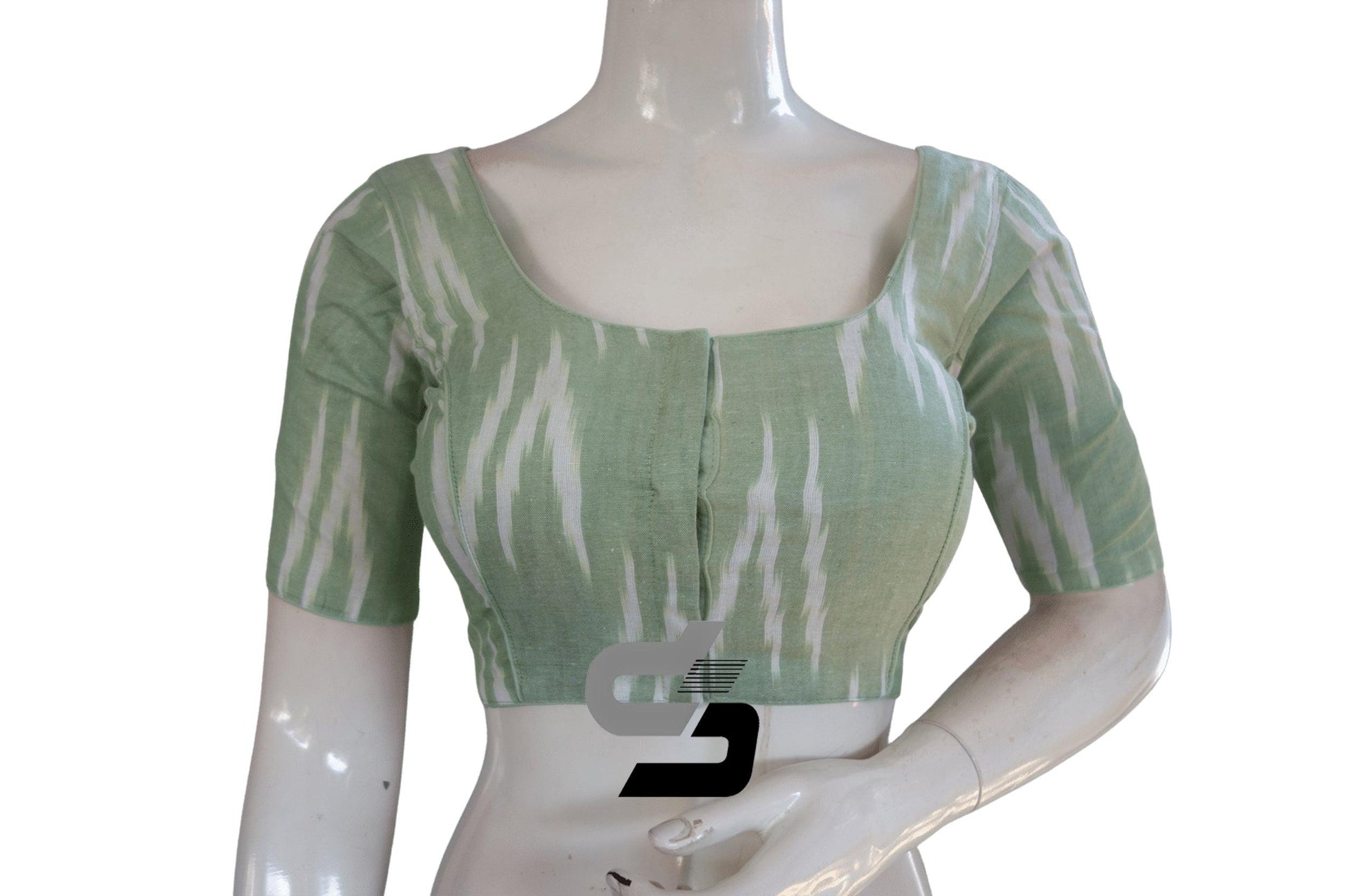 Pista Green Color Ikkat Cotton Readymade Blouse - D3blouses