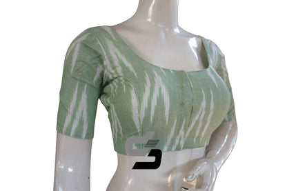 Pista Green Color Ikkat Cotton Readymade Blouse - D3blouses