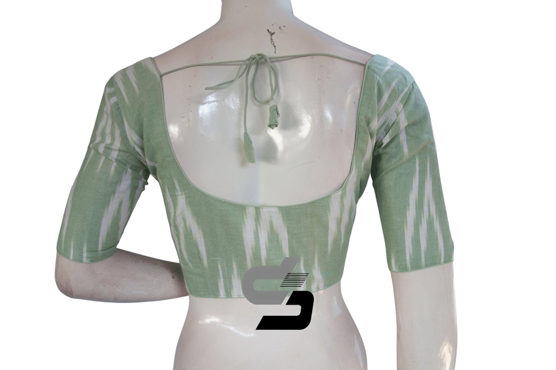 Pista Green Color Ikkat Cotton Readymade Blouse - D3blouses