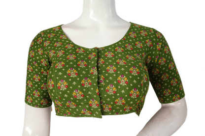 Green Color Patola Print Cotton  Readymade Saree Blouse