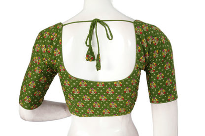 Green Color Patola Print Cotton  Readymade Saree Blouse