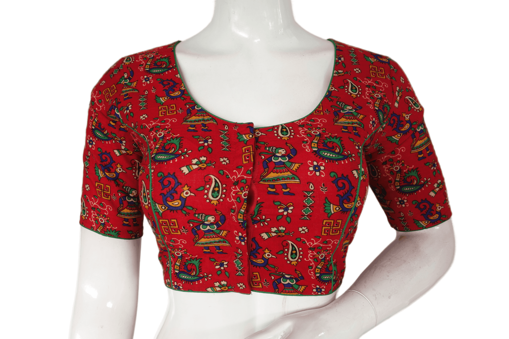 Red Color Patola Print Cotton Readymade Saree Blouse - D3blouses