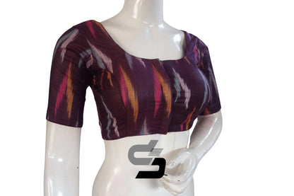 Dark Purple Color Ikkat Cotton Readymade Blouse - D3blouses