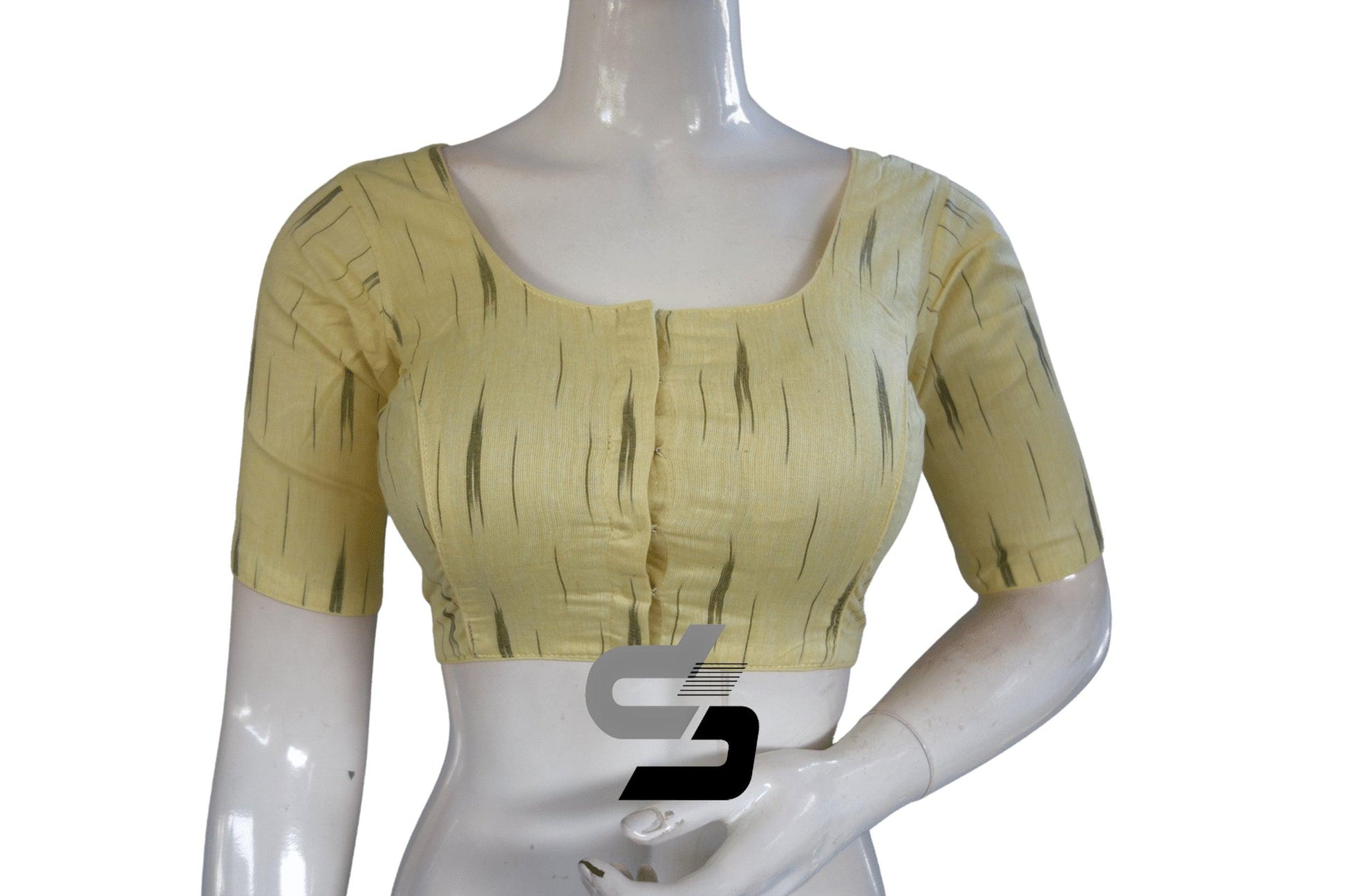 Pastel Yellow Color Ikkat Cotton Readymade Blouse - D3blouses