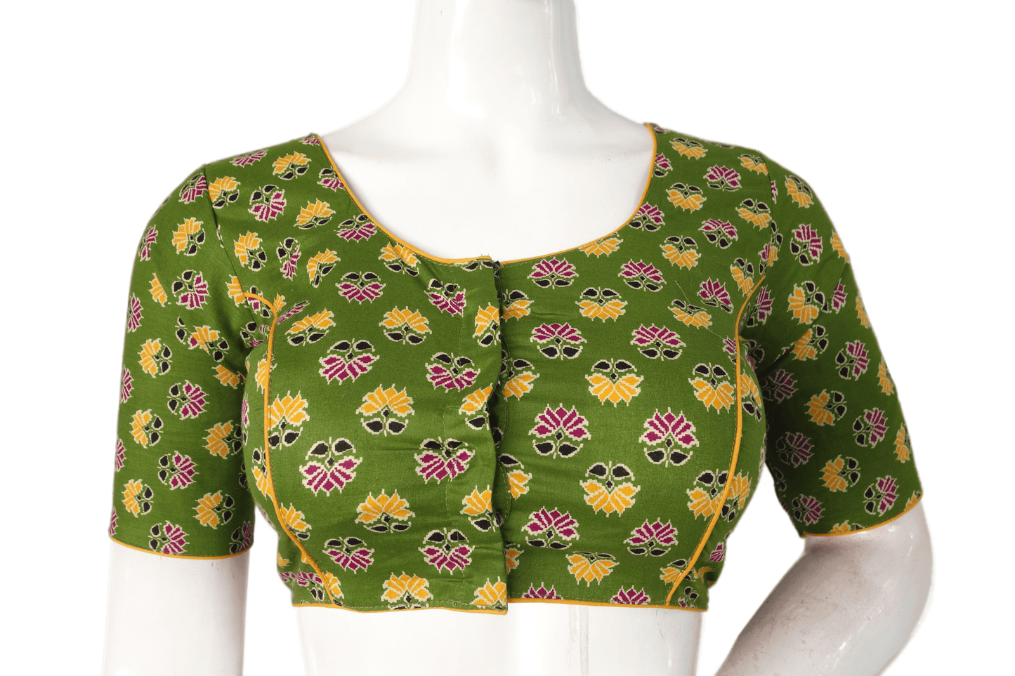 Green Color Patola Print Cotton Readymade Saree Blouse - D3blouses
