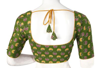 Green Color Patola Print Cotton Readymade Saree Blouse - D3blouses