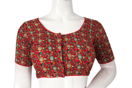 Red Color Patola Print Cotton Readymade Saree Blouse - D3blouses