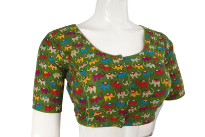 Green Color Patola Print Cotton Readymade Saree Blouse - D3blouses