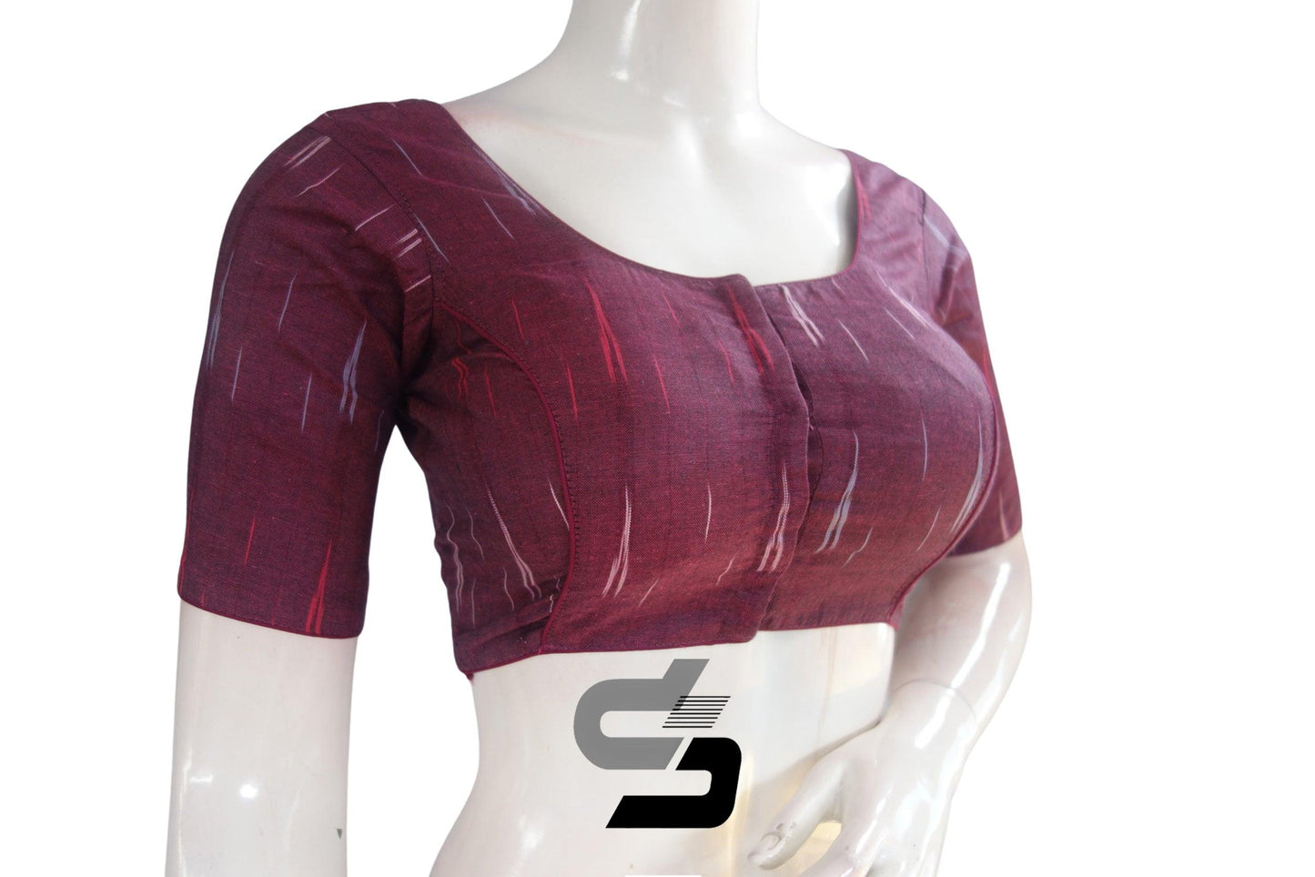 Dark Purple Color Ikkat Cotton Readymade Blouse - D3blouses