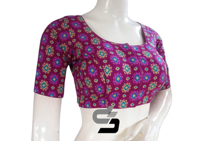 Purple Color Cotton Printed Readymade Saree Blouse - D3blouses