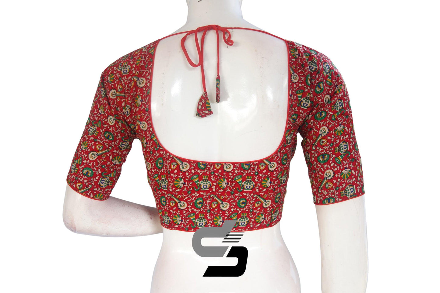 Red Color Cotton Printed Readymade Saree Blouse - D3blouses